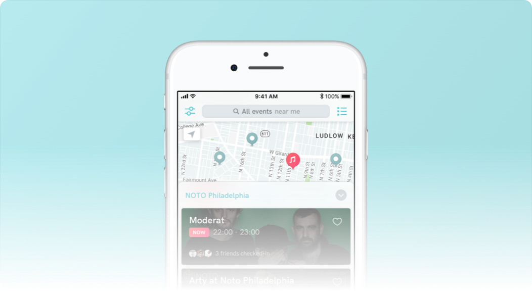 Clinky cover visual showing venue and event detail screens